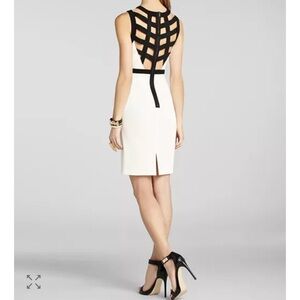 BCBGMAXAZRIA Mollie Strappy Back Sheath Dress size 2 off white black zip up NWT